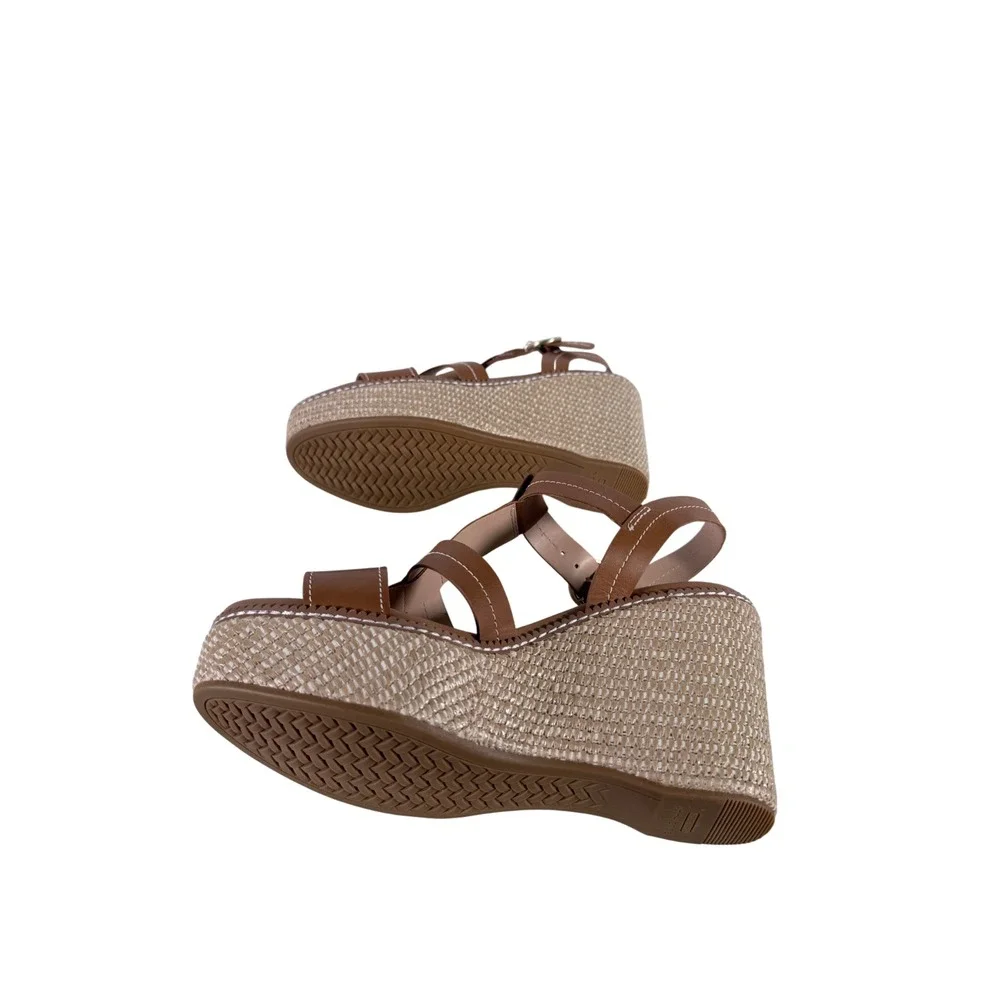 Womens Cole Haan Cloud All Day Wedge Honey Brown Leather Size‎ 7.5 M 4 inch heel